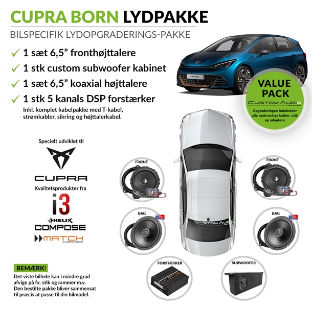 Cupra Born højttaler og forstærker lydpakke (Pris inkl. montering og programmering)