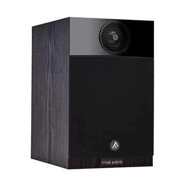 Fyne Audio F300 Kompakt højttaler i Sort ask Profil forside/front med højttalergitter