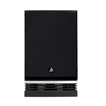 Fyne Audio F500 Kompakt højttaler i Piano sort Forside/front med højttalergitter