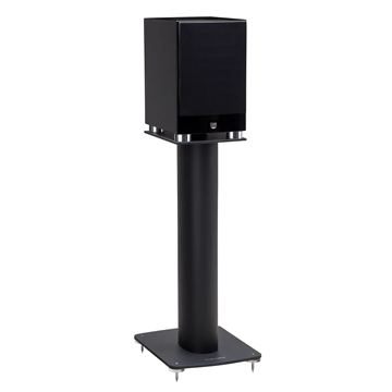 Fyne Audio F500SP Kompakt højttaler i Piano sort Profil forside/front med stander