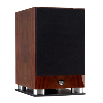 Fyne Audio F500SP Kompakt højttaler i Piano valnød Profil forside/front med højttalergitter
