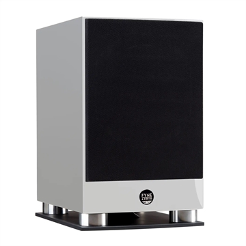 Fyne Audio F500SP Kompakt højttaler i Piano hvid Profil forside/front med højttalergitter