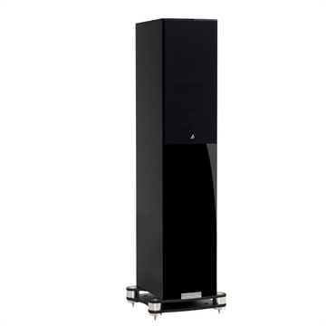 Fyne Audio F501SP Gulvhøjttaler i Piano sort Profil forside/front med højttalergitter