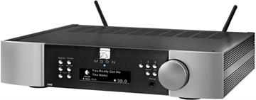 Moon 390 Neo Forforstærker med musikstreaming profil forside/front sort og sølv