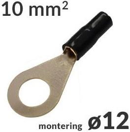 Ringkabelsko 10mm² Sort ø12, 1 stk forside/front