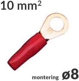 Ringkabelsko 10mm² Rød ø8, 1 stk forside/front