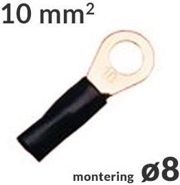 Ringkabelsko 10mm² Sort ø8, 1 stk forside/front